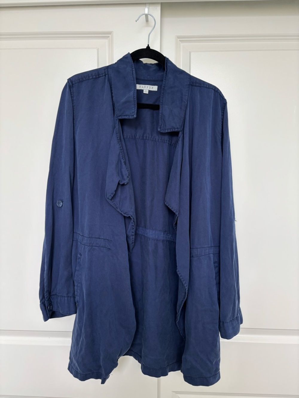 Harper Navy Draped Open-Front Jacket Size L
